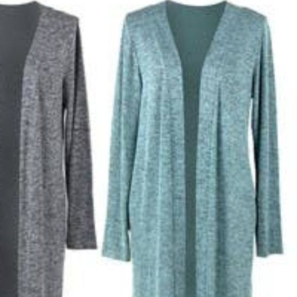Heathered Blue Green Hello Mello Carefree Threads Long Open Front Cozy Cardigan - Picture 5 of 8